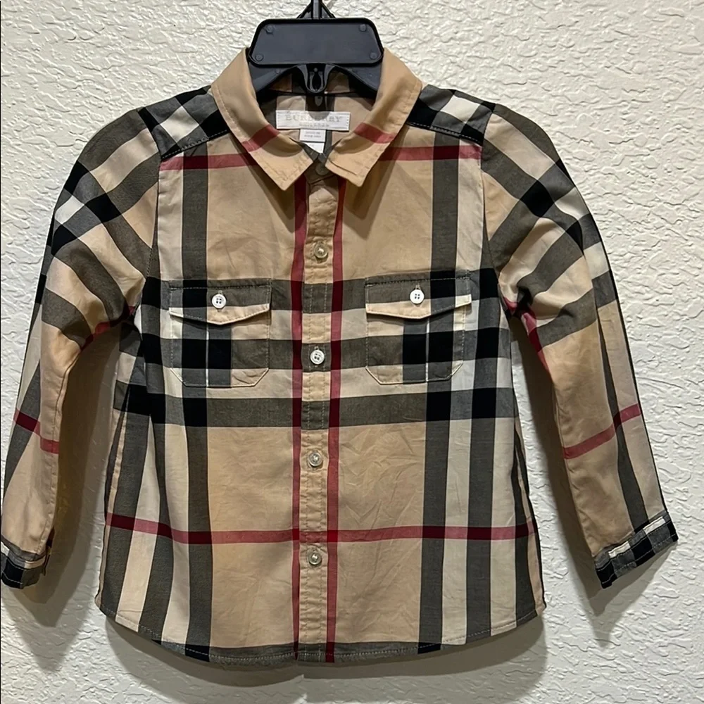Authentic Burberry Check long sleeve button down shirt size 2Y - Picture 1 of 7